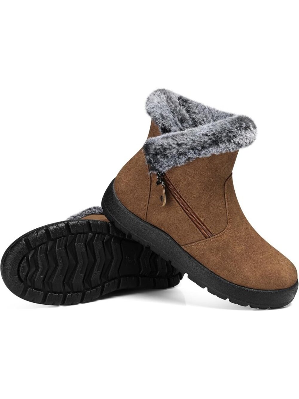 Women's Light Brown Winter Snow Boots Waterproof Ankle Warm Fur Lined Boots